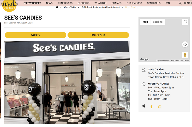 Inside Gold Coast: Things to do = See's Candies!