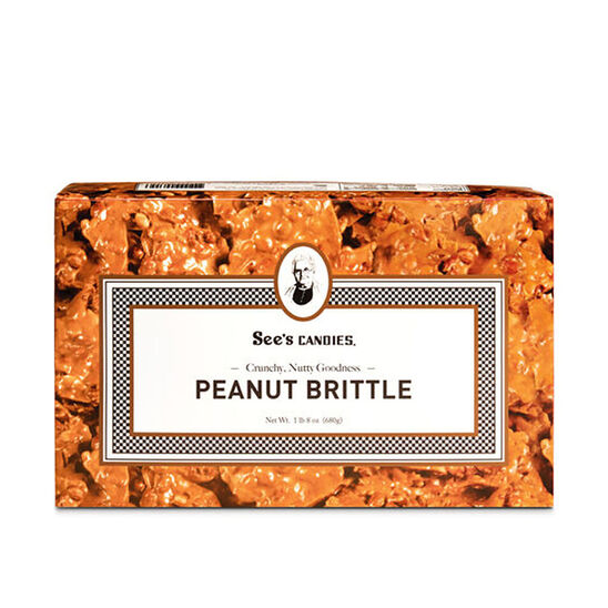 Box of See's Candies Peanut Brittle on a white background