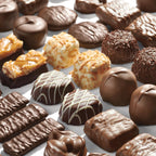 Assorted chocolate candies on a white background