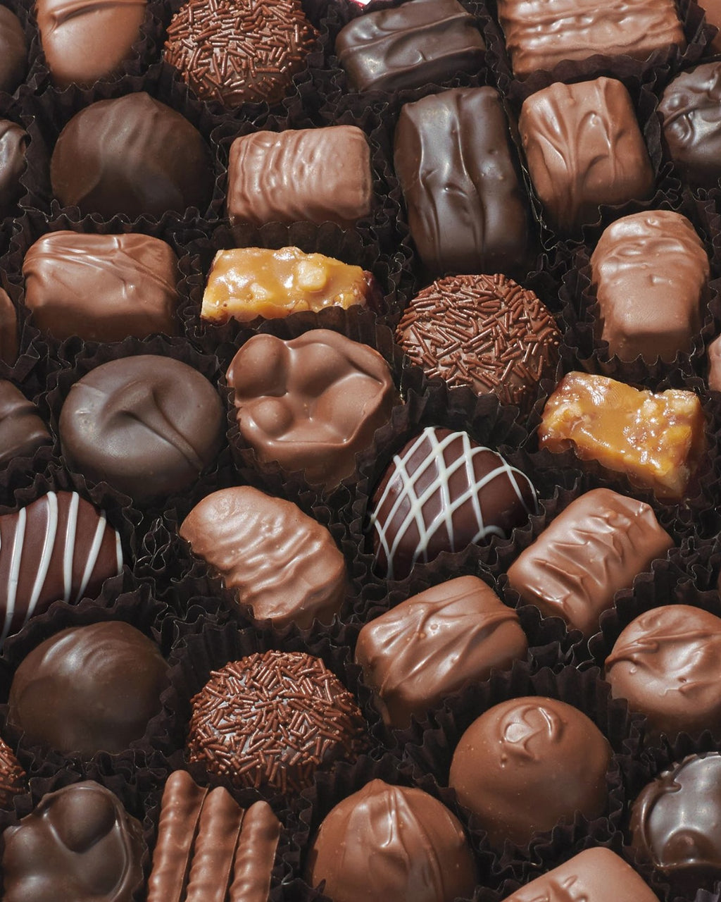 Assorted chocolate candies in a box