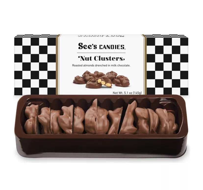 see's nut clusters on white background