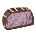 See's blueberry truffle half on white background