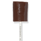 A chocolate toned coffee flavoured lollipop with a white stick printed with the brand name 'See's CANDIES', shown against a plain white background.