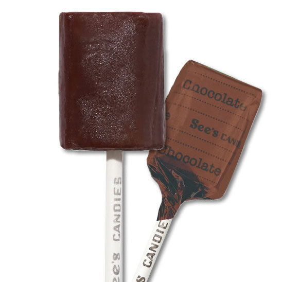 Chocolate lollpop with a decorative wrapper on a white background