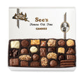 Box of See's Candies featuring a variety of chocolates on a white background
