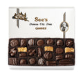 See's dark chocolates box on white background