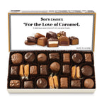 Box of See's Candies 'For the Love of Caramel' chocolate assortment on a white background
