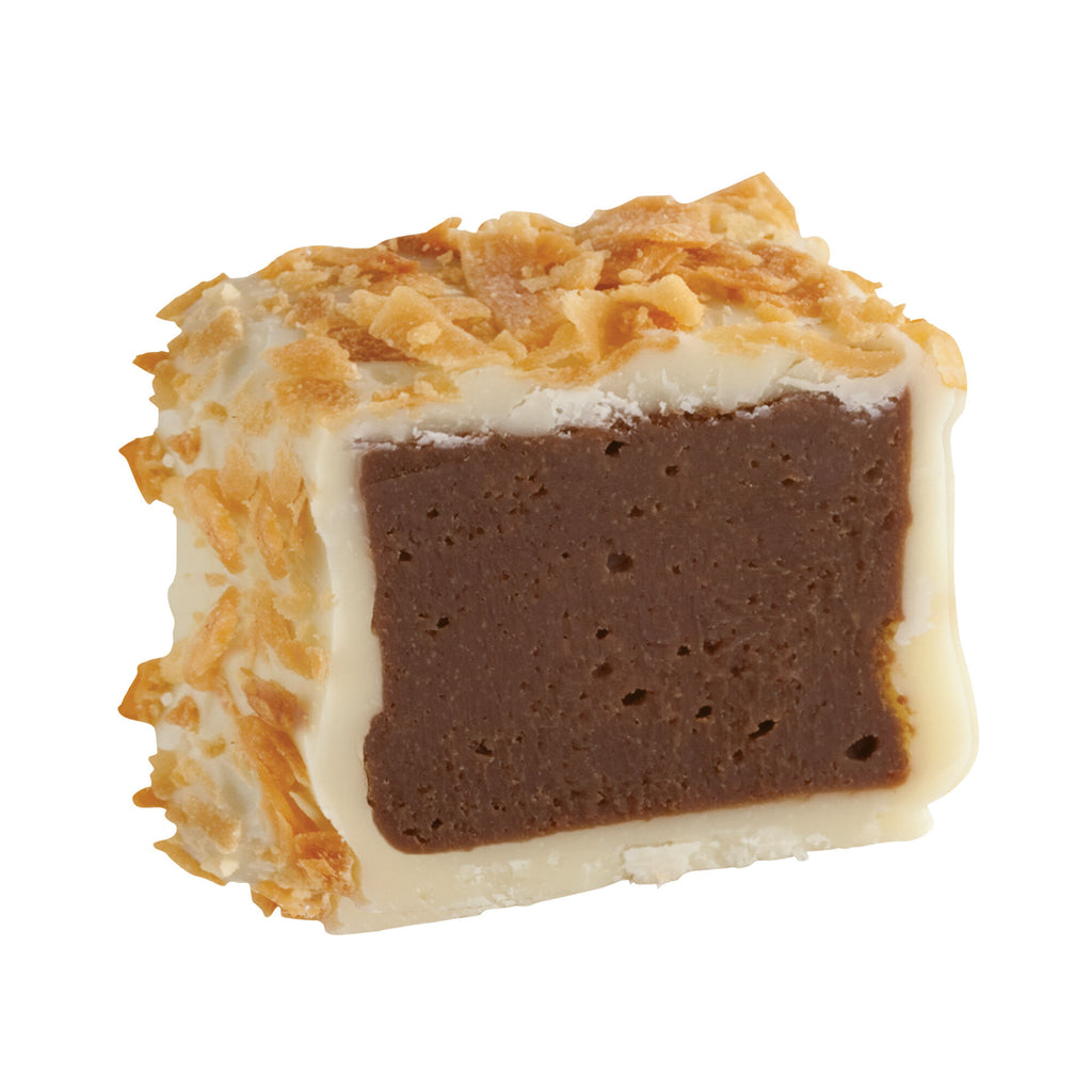 See's kona mocha chocolate half on white background