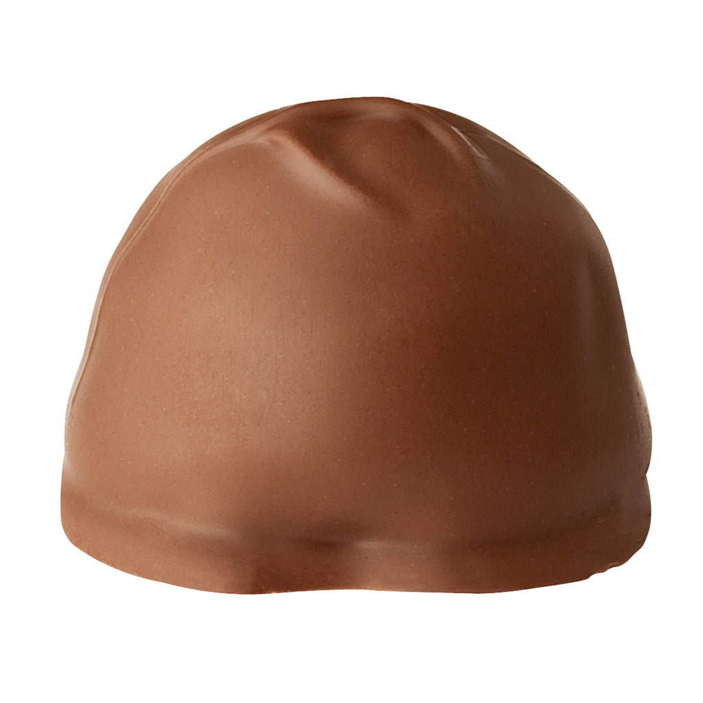 Chocolate-covered beverly chocolate with nuts/pecans on a white background side view