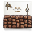 Milk chocolate see's box on white background