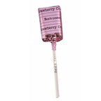 Pink lollipop with a white stick on a white background