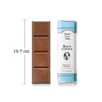 Chocolate candy bar and its packaging with dimensions on a white background
