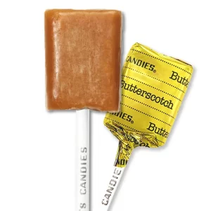 Wrap and unwrapped butterscotch lollypop
